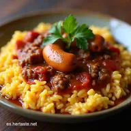 Arroz con Carne y Salchichas Meloso Receta F&aacute;cil