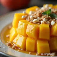 Mosaico Cremoso de Mango y Queso Postre Fresco y F&aacute;cil