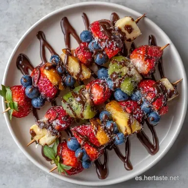 Brochetas Fruta Chocolate en 17 Minutos Tarjeta de receta