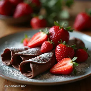 Crepes de Chocolate con Fresas Receta Fina y F&aacute;cil Tarjeta de receta
