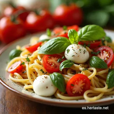 Easy Caprese Pasta Salad Verano Italiano en tu Mesa Tarjeta de receta