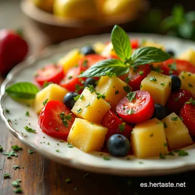 ENSALADAS DE FRUTAS Tropicales Mi Secreto Refrescante Tarjeta de receta