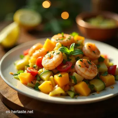 Receta Ensalada de Mango y Aguacate Refrescante con Camarones Tarjeta de receta