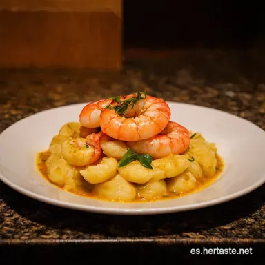 Gambas al Ajillo Rom&aacute;nticas Mi Secreto con Gnocchi de Coliflor Tarjeta de receta