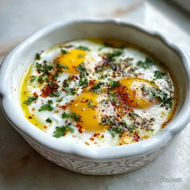 Huevos Turcos Receta F&aacute;cil en 15 Minutos: Cremosos y Picantes Tarjeta de receta