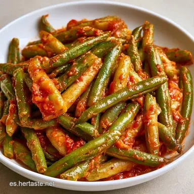 Judías Verdes con Tomate para 4 Personas Tarjeta de receta