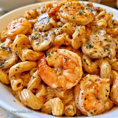 Macarrones con Gambas y Champiñones 4p Tarjeta de receta