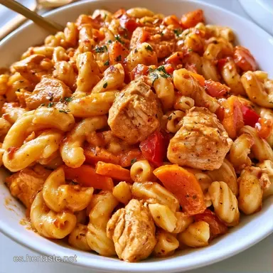Macarrones Guisados con Pollo Cremosos Tarjeta de receta
