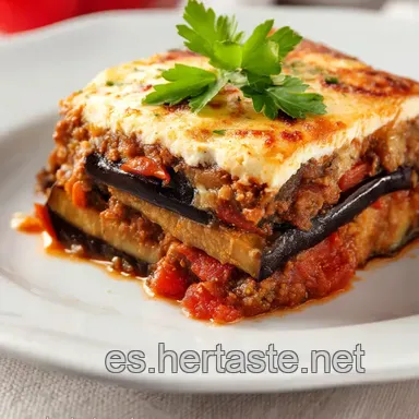 Musaka Griega Cl&aacute;sica: Un Viaje al Sabor Mediterr&aacute;neo Tarjeta de receta