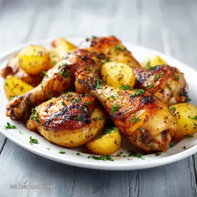 Receta con Muslitos de Pollo al Horno Jugoso Tarjeta de receta