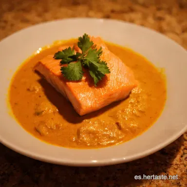 Salm&oacute;n al Curry Cremoso de Coco Un Fest&iacute;n Tropical Tarjeta de receta