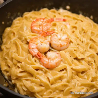 Delicioso Shrimp and Crab Alfredo A Receta de Mar Tarjeta de receta
