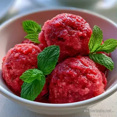 Sorbete Fresa y Menta: Cremoso Tarjeta de receta