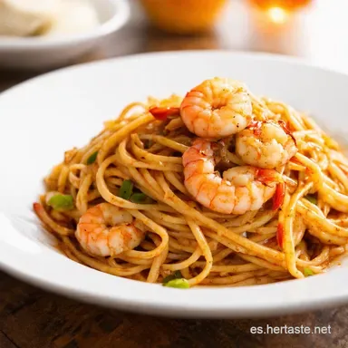 Tallarines con Gambas Estilo Chino Receta Express Tarjeta de receta