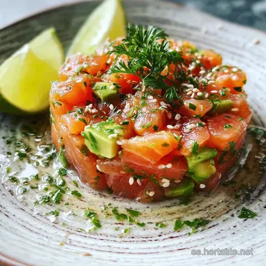 Tartar salm&oacute;n y aguacate: Recipe Ready in 15 Minutes Tarjeta de receta