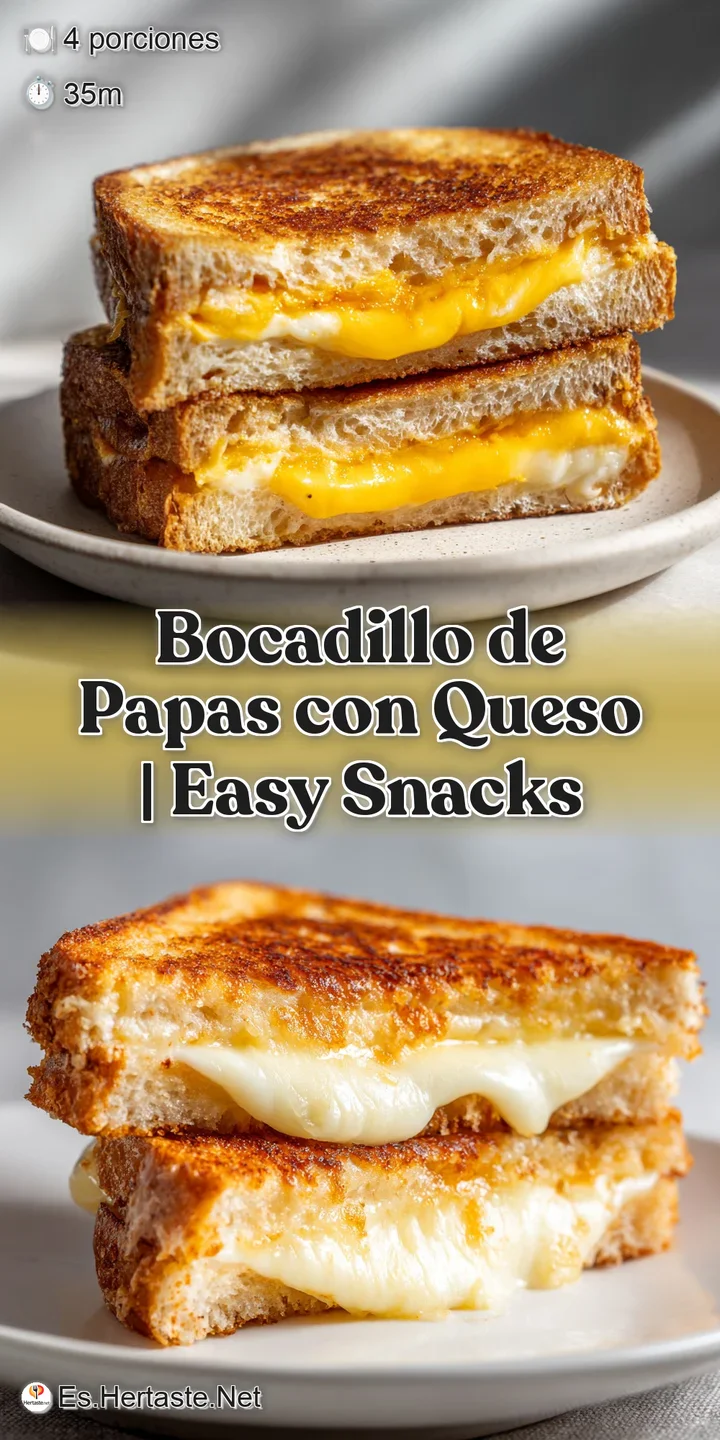 Close-up of a toasted potato and cheese sandwich, with melted cheese dripping down, showing the layered potatoes and golde...