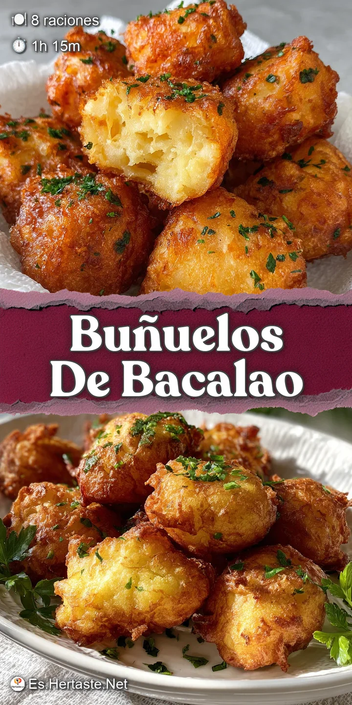 Close-up of a golden, deep-fried cod fritter; its blistered surface glistening with oil and a dusting of confectioner's su...