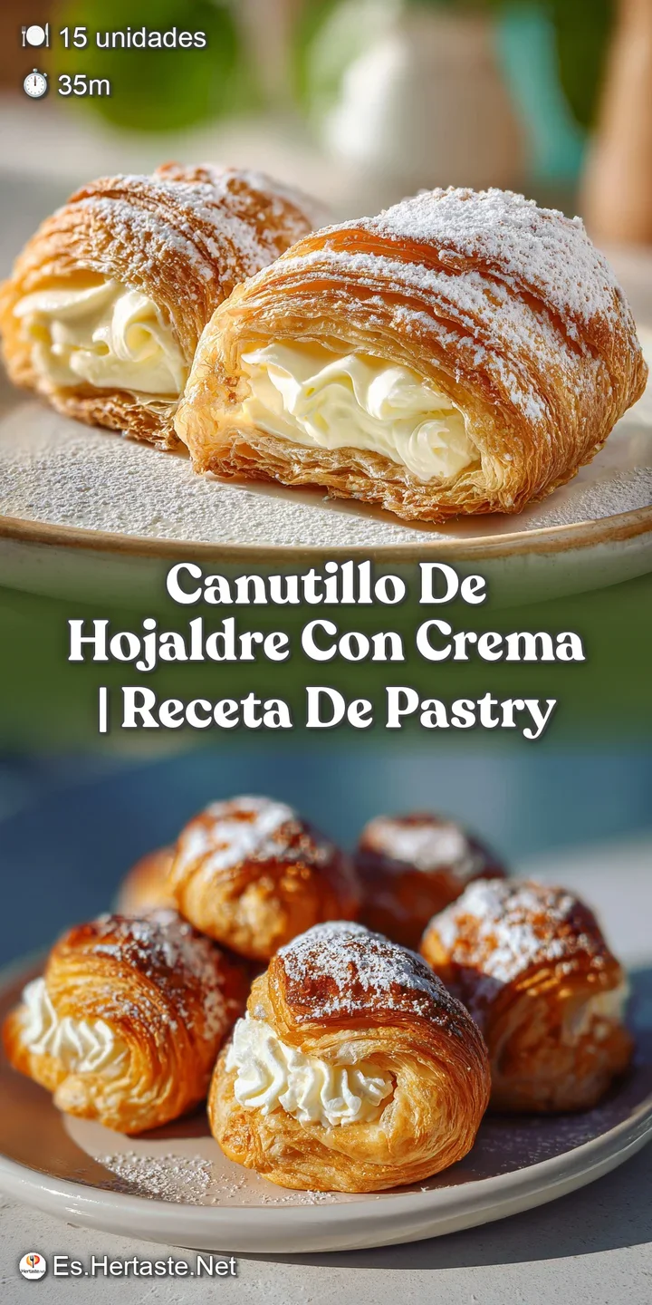 Close-up captures the delicate, layered texture of a canutillo's pastry, oozing with sweet, creamy filling and glistening ...