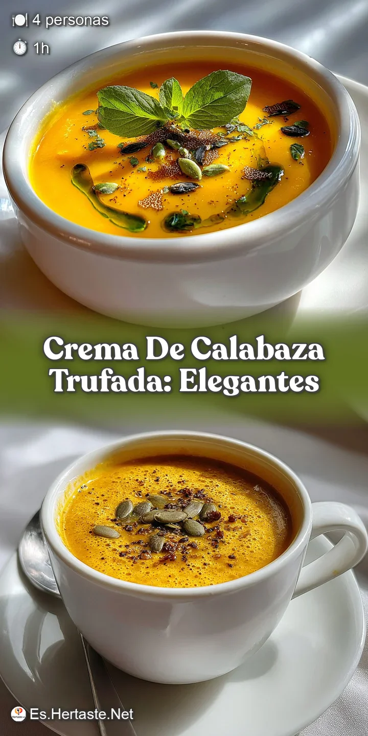 Close-up of creamy, textured squash soup, highlighting its rich orange hue and the fresh herbs scattered on top. Warm and ...