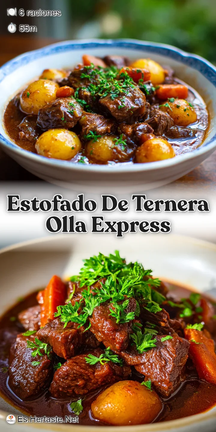 Close-up of glistening, slow-cooked beef chunks surrounded by colorful carrots and potatoes in a thick, savory gravy.