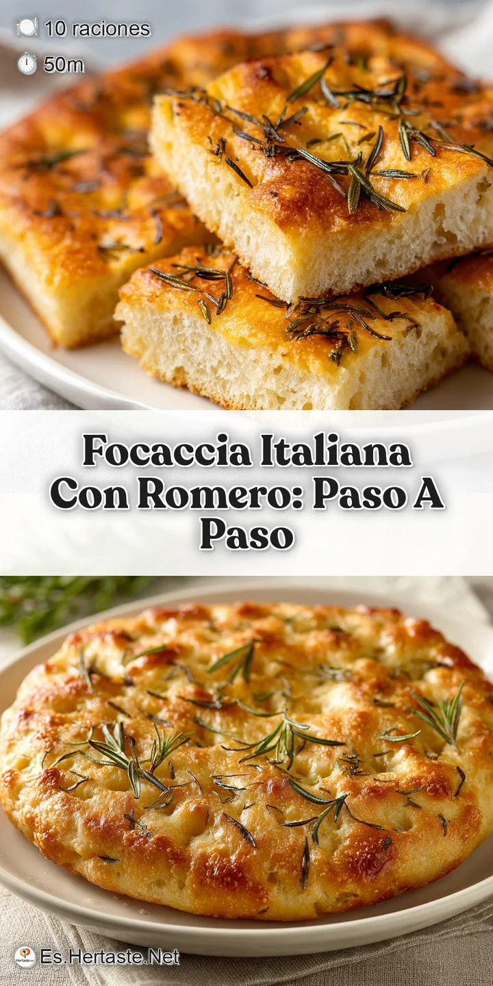 Close-up shows the airy crumb and fragrant rosemary of freshly baked focaccia. Olive oil pools in the golden dimples.