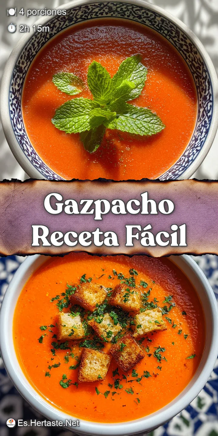 Close-up of chilled strawberry gazpacho, glistening surface, hints of cucumber and mint. A refreshing summer soup bursting...