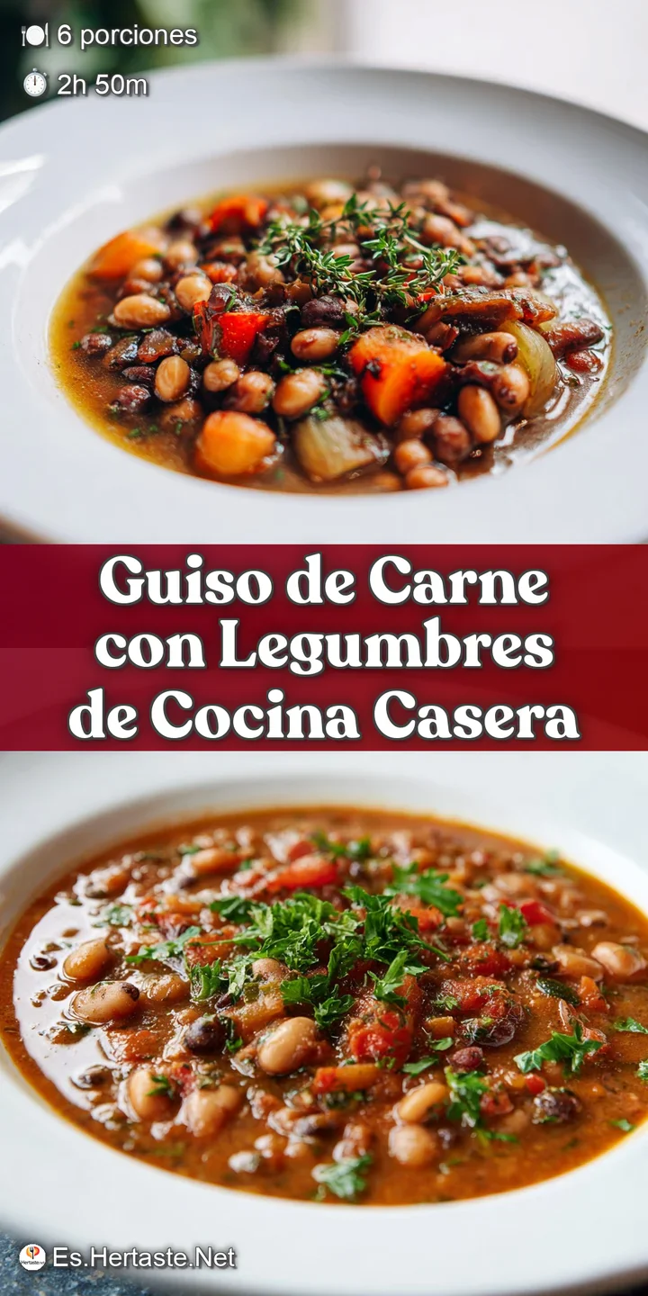 Close-up of simmering beef and bean stew, the depth of color and visible textures of the meat and vegetables are appetizing.