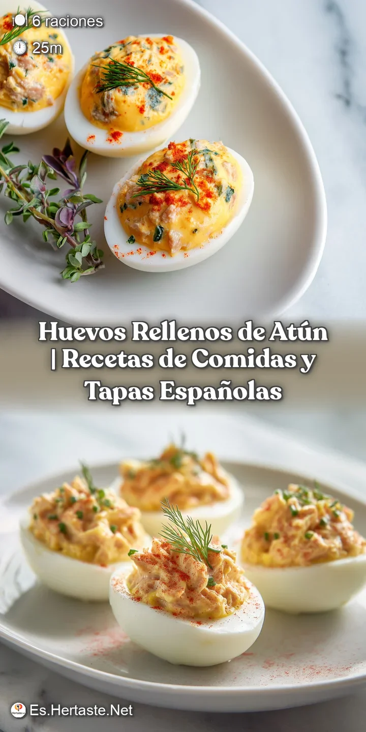 A close-up of a perfectly halved egg, its rich, creamy tuna salad filling a warm, inviting contrast to the bright white.