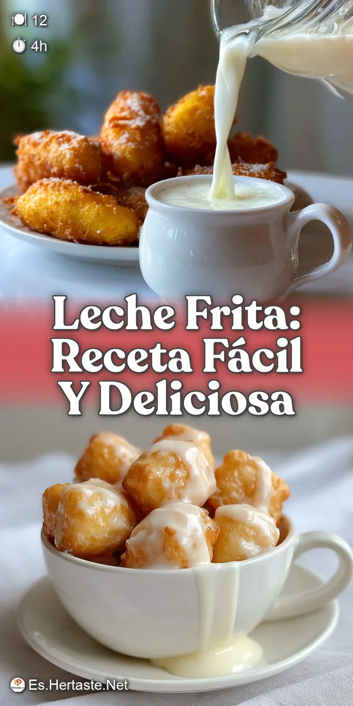 Close-up of leche frita: Crispy, golden-brown exterior gives way to a soft, creamy interior with powdered sugar dusting.