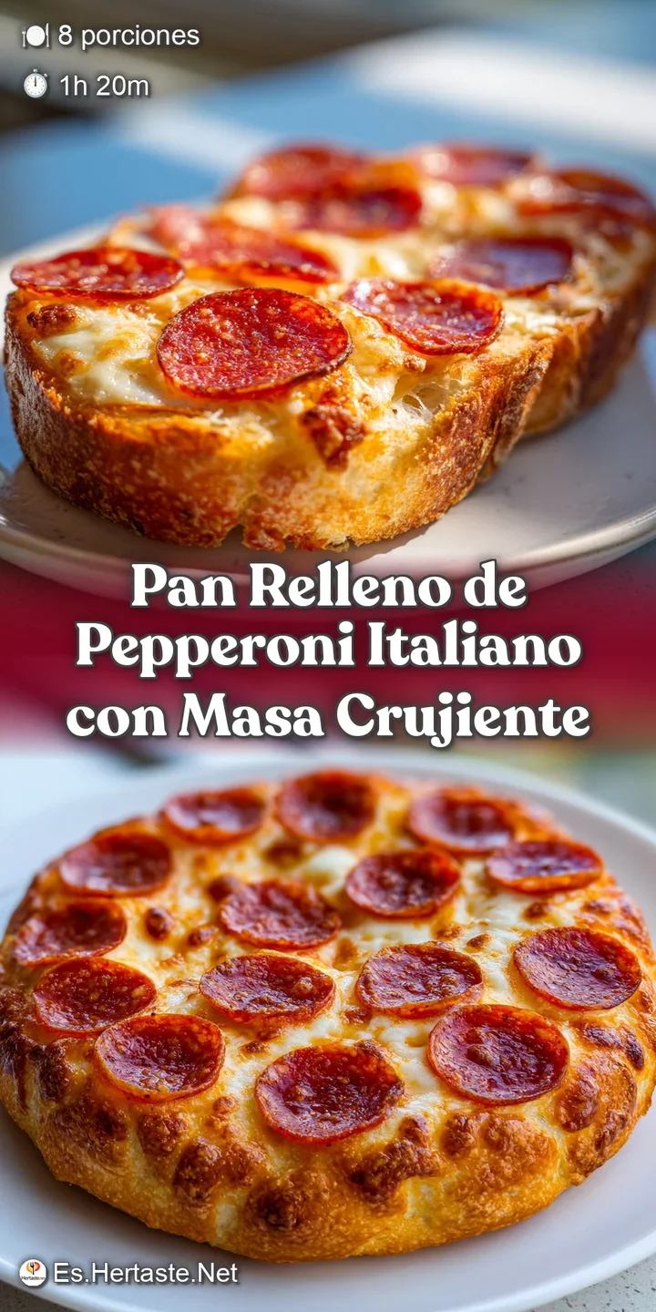 Close-up of the warm, cheesy filling with crisp pepperoni nestled inside a golden crust of freshly baked Italian bread.