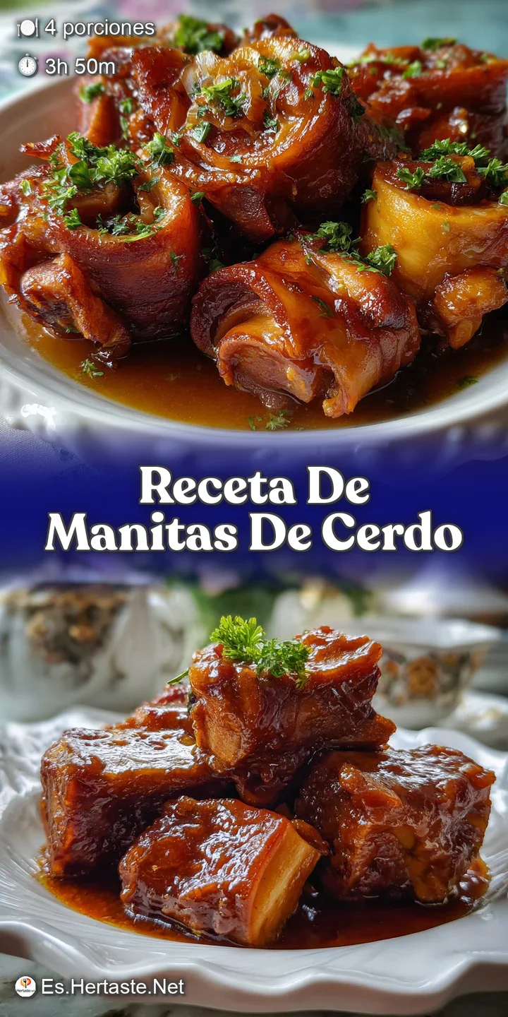 Close-up of pork trotters; gelatinous texture & rich sauce creates mouthwatering sensation; warm color palette with spice ...