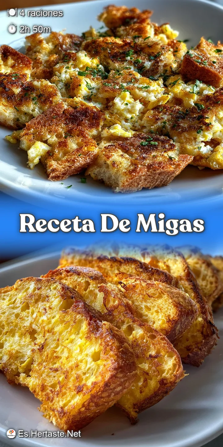 Close-up of glistening migas, highlighting the crispy breadcrumbs and vibrant chorizo. Aromatic steam rising, promising sa...