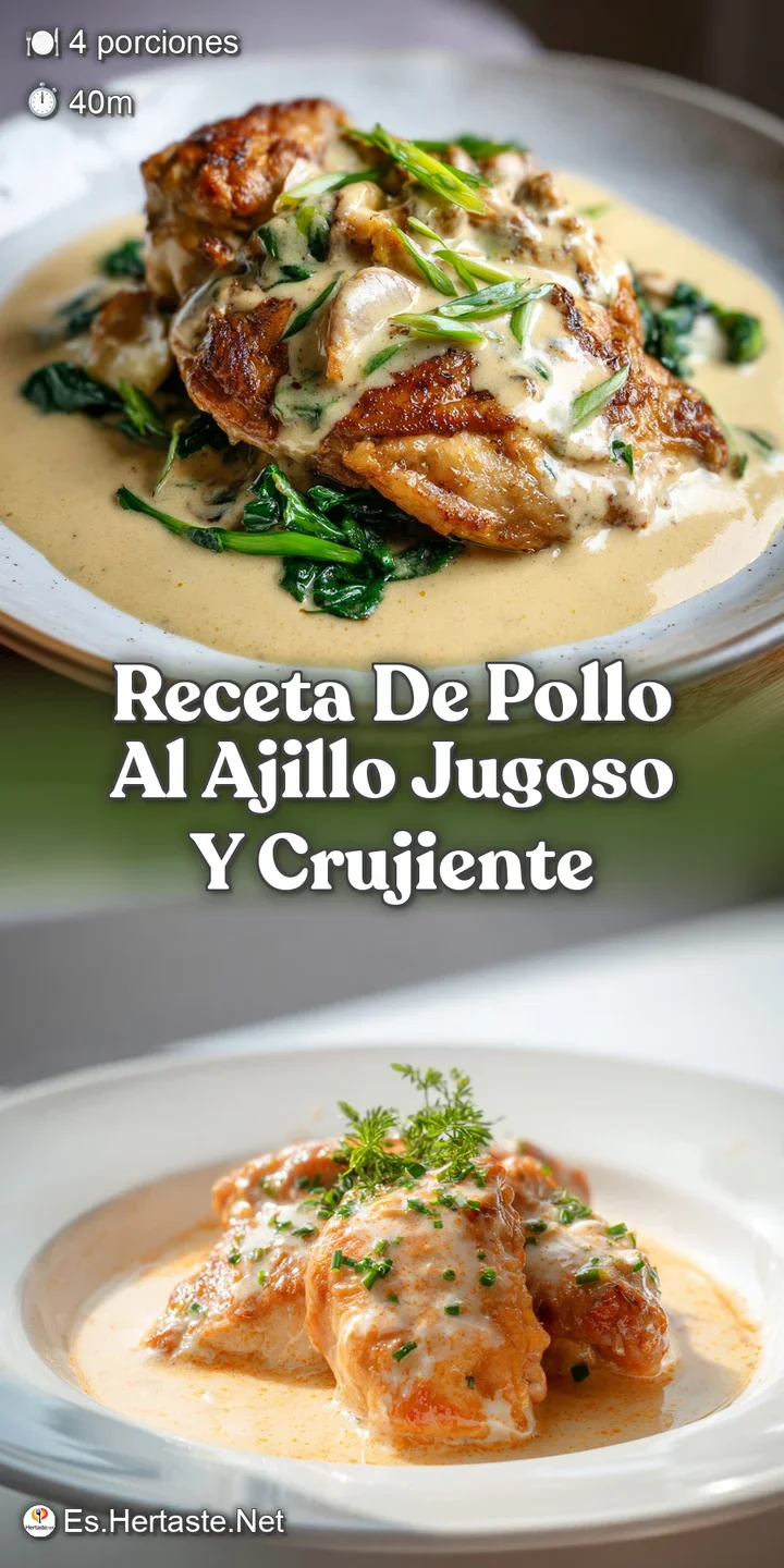 Close-up captures the tender chicken, crispy garlic, and glossy sauce, highlighting the appetizing textures and aromatic s...