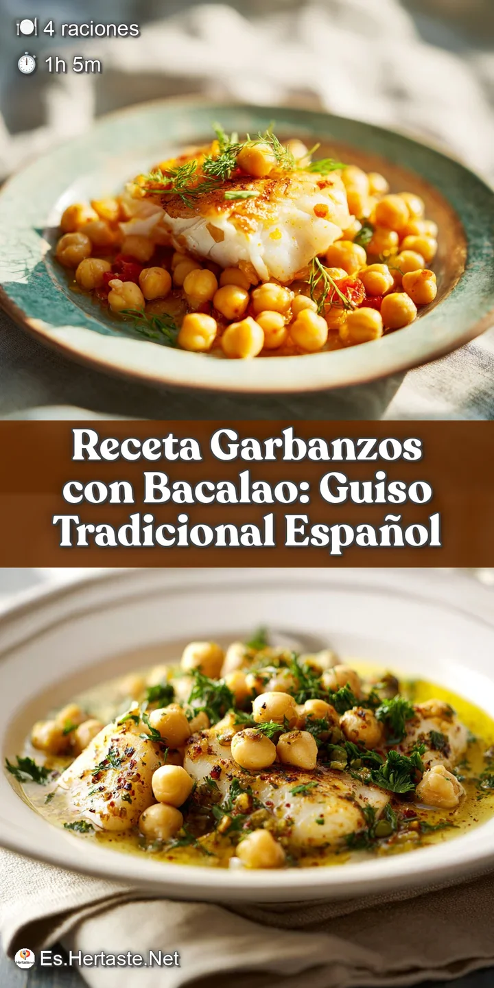 Close-up of flaky cod nestled among plump chickpeas in a rich, golden stew. Glistening oil and vibrant parsley offer invit...