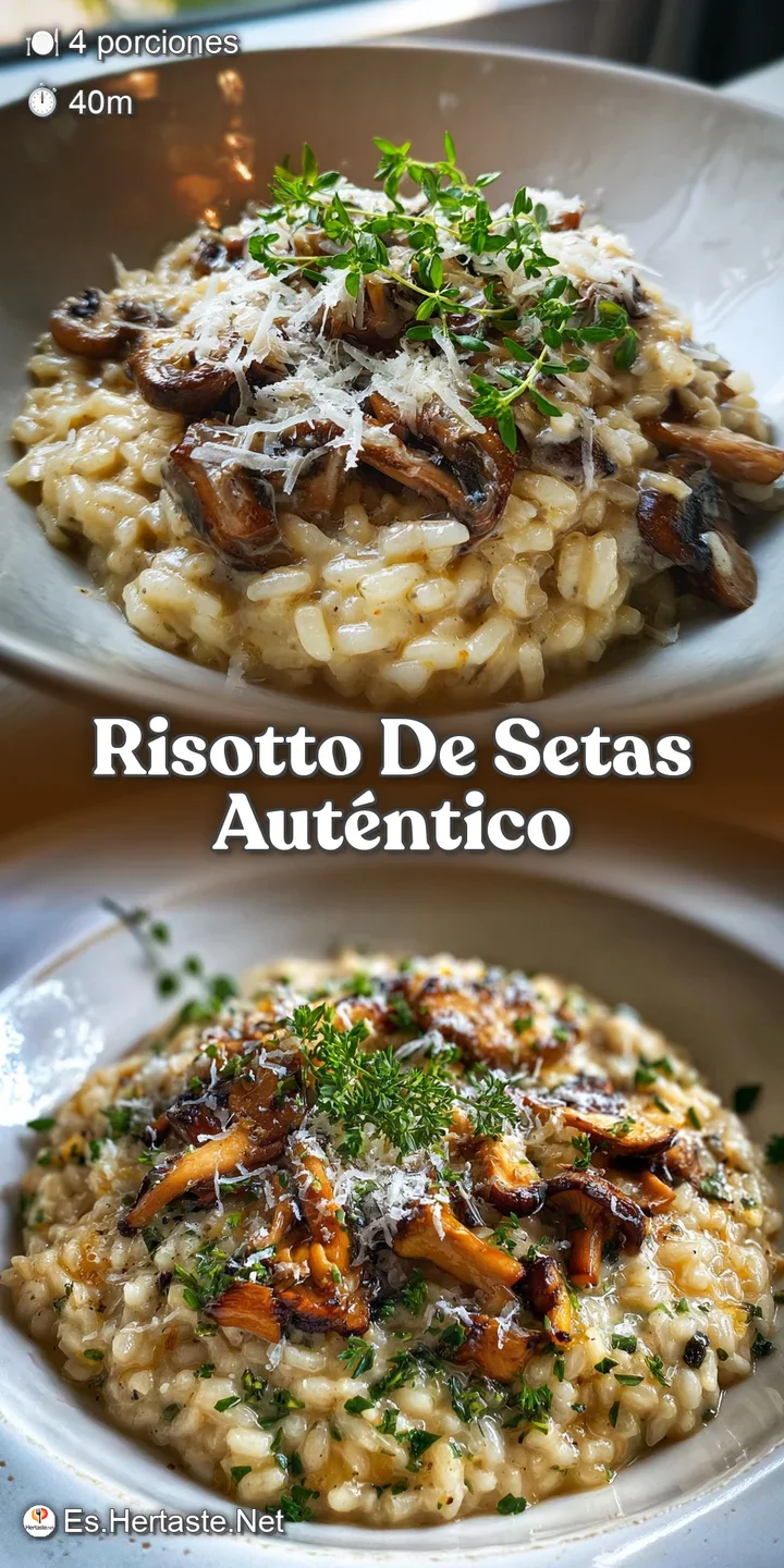Close-up of earthy risotto, highlighted by visible mushroom slices and delicate parmesan. Steam suggests warmth and freshn...