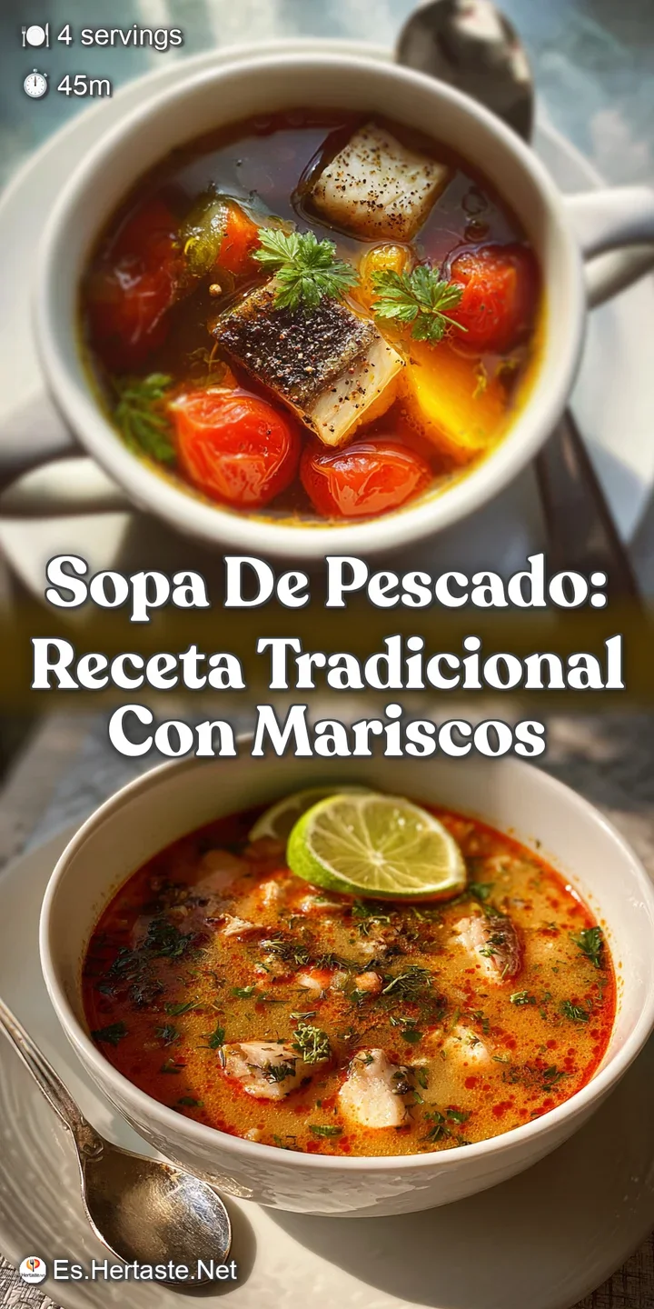 Close-up of bubbling sopa de pescado; succulent shrimp and flaky white fish gleam in the flavorful, spiced broth, tempting...