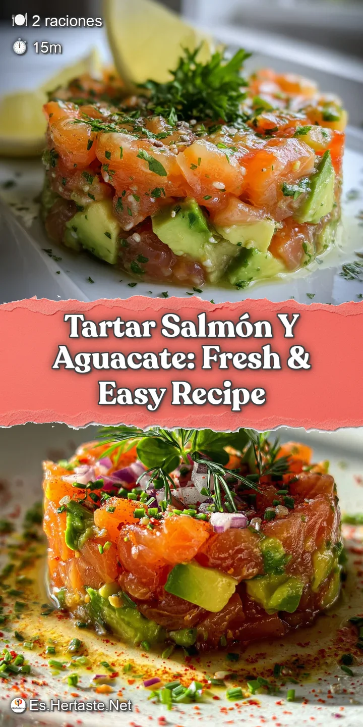 Close-up of glistening salmon tartar. Shiny diced salmon mixed with rich avocado. A tempting & fresh seafood appetizer.