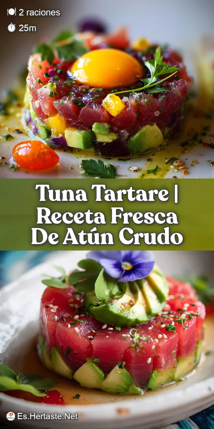 Up-close shot of glistening, ruby-red tuna tartare, mixed with creamy green avocado, creating an appetizing, fresh dish.