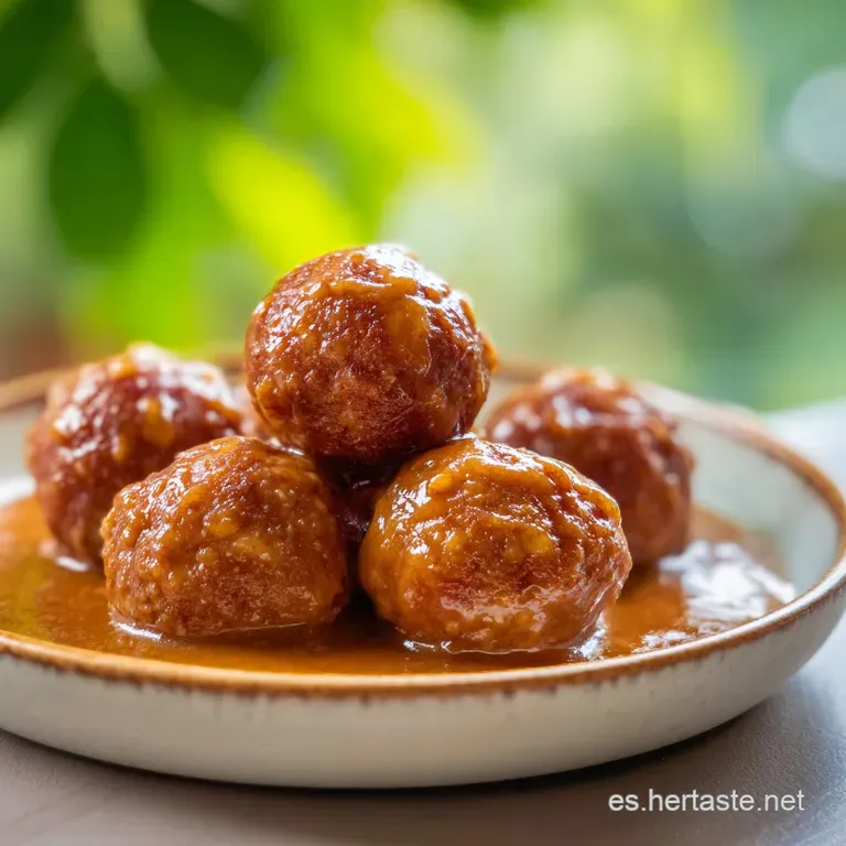 A plated serving of tender albondigas in flavorful tomato sauce, garnished with parsley, offering a comforting and appetiz...