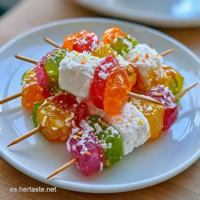 Dulces multicolores y brillantes alineados sim&eacute;tricamente en una bandeja blanca, resaltando texturas gomosas y suaves.