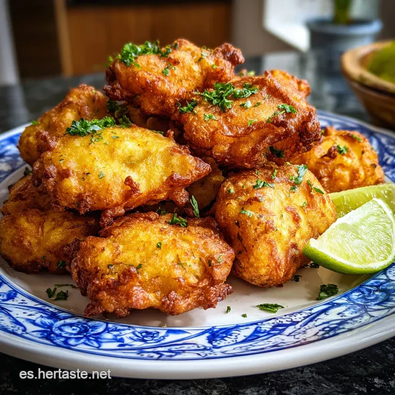 A single, airy cod fritter with a crisp, golden-brown crust, garnished with fresh parsley, elegantly displayed on white li...