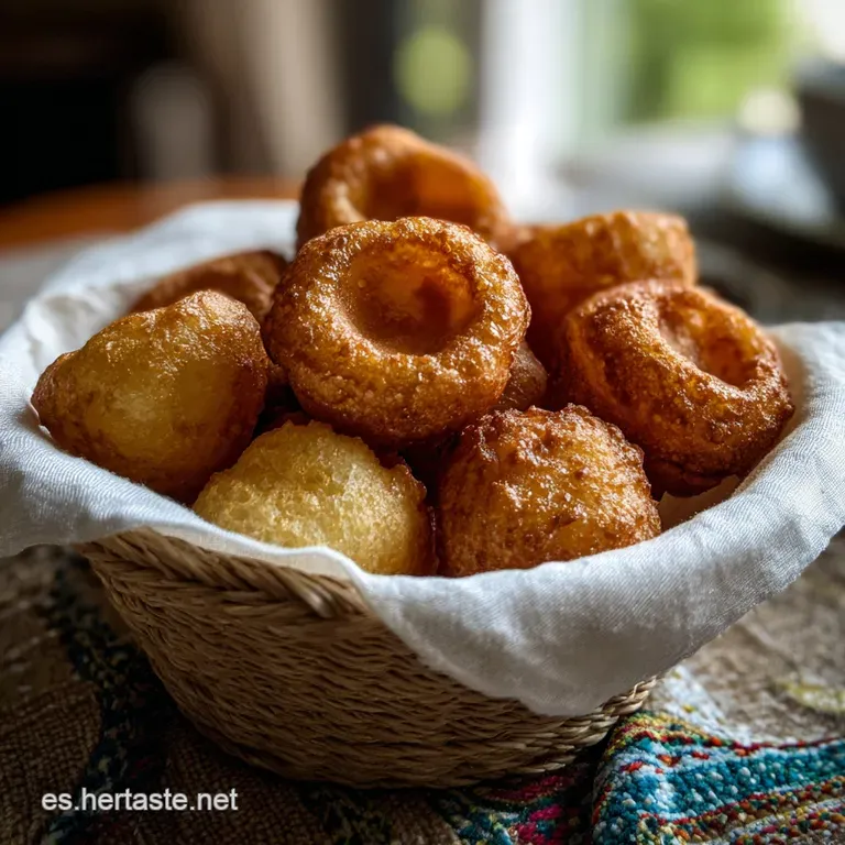 Delicate, golden-brown bu&ntilde;uelos stacked high on a white plate, glistening with powdered sugar and a hint of cinnamon.