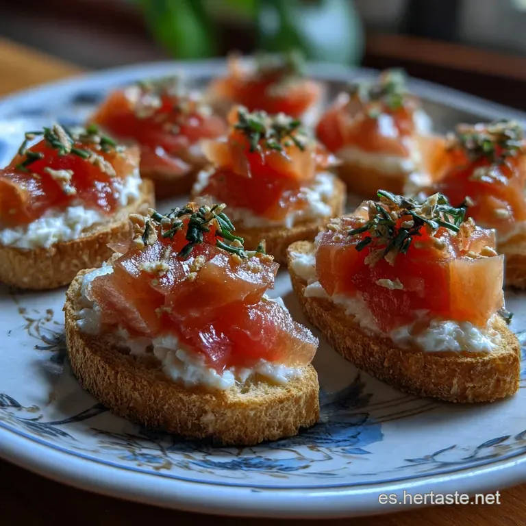 Elegant canap&eacute;s displayed on a tiered server; golden rye crisps supporting colorful citrus and fresh, green garnishes.