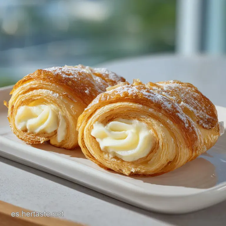 Elegant plate featuring crisp canutillos filled with piped cream, sprinkled sugar, and adorned with a fresh raspberry garn...