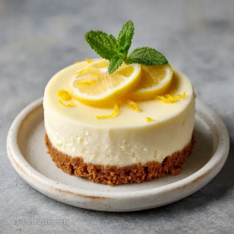 Porci&oacute;n triangular de crema suave sobre costra crujiente, servida en plato blanco con gotas de sirope y limones.