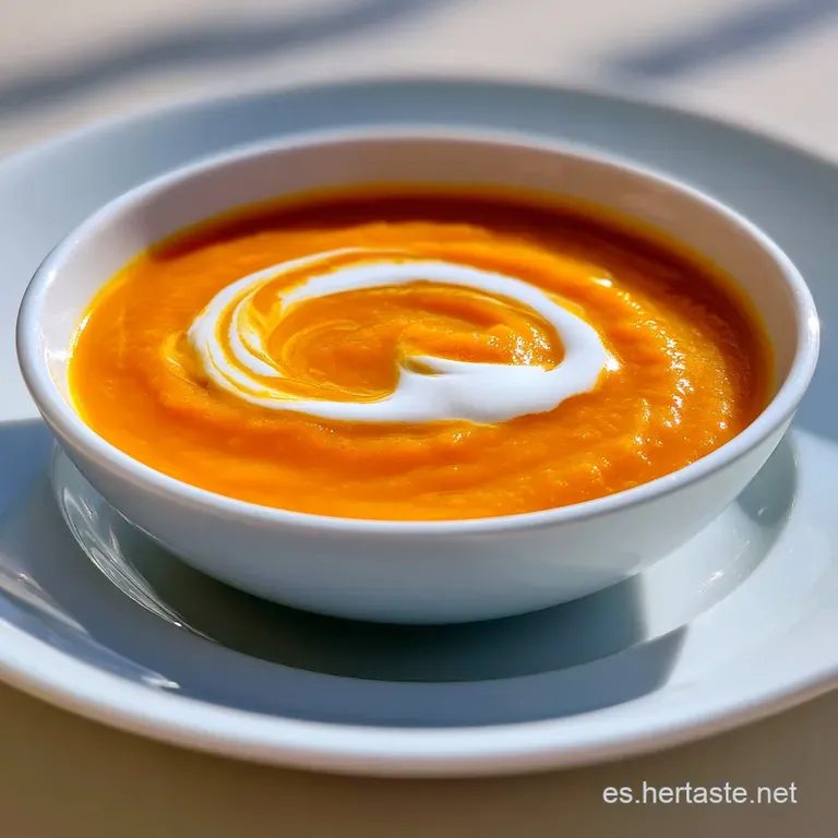 Textura sedosa naranja en plato hondo, adornada con gotas de aceite dorado y una hoja de salvia verde brillante.