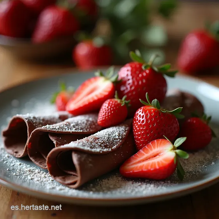 Crepes De Chocolate Nochebuena Finos Oscuros Y Rellenos De Pasi&oacute;n Frutal presentation