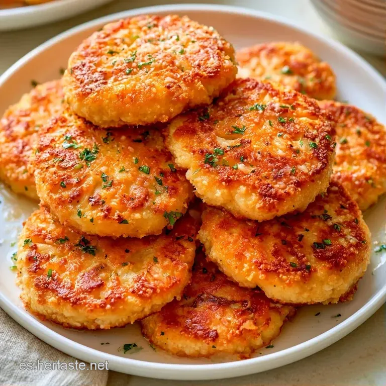 Tres croquetas tostadas alineadas sobre un trazo de crema suave, adornadas con brotes frescos y pimienta negra molida.