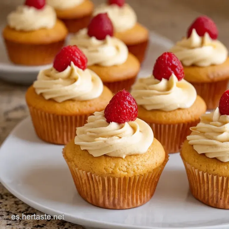 Cupcakes De Frambuesa Esponjosos Con Crema De Ensue&ntilde;o presentation