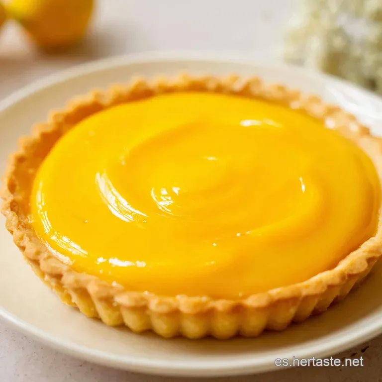 Porci&oacute;n triangular sobre plato blanco con base crujiente dorada, relleno amarillo suave y una hoja de menta verde.